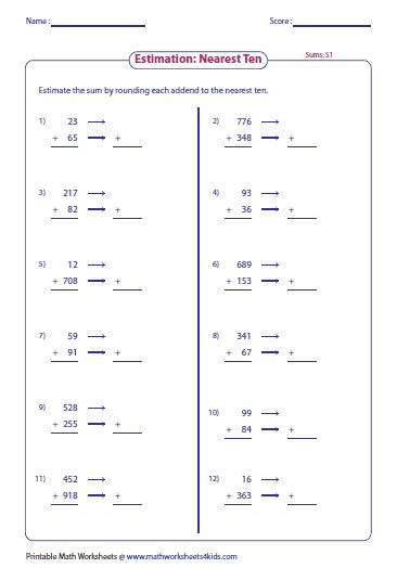 Estimate Fraction Sums And Differences Worksheet