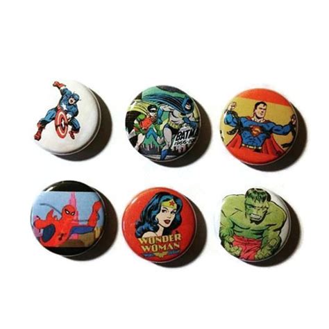 Set Of Six Superheroes Pins Or Magnets