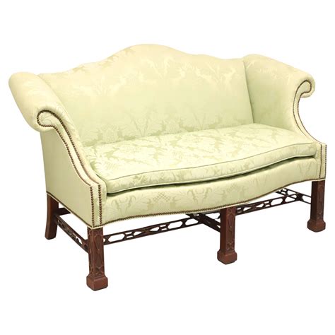 English Georgian Period Chippendale Camel Back Sofa Mahogany With