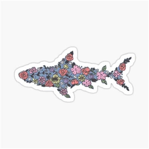 Floral Shark Lineart Sticker For Sale By Scubadoodles Redbubble