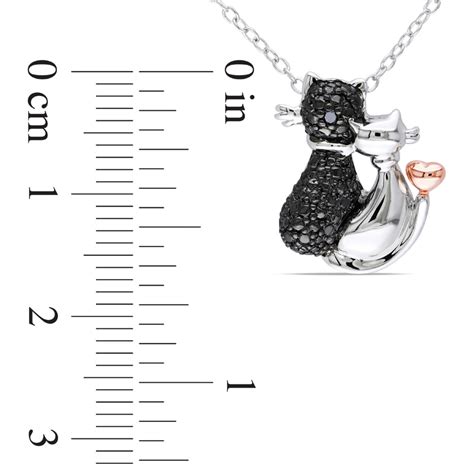 Black Diamond Accent Loving Cats Pendant In Two Tone Sterling Silver
