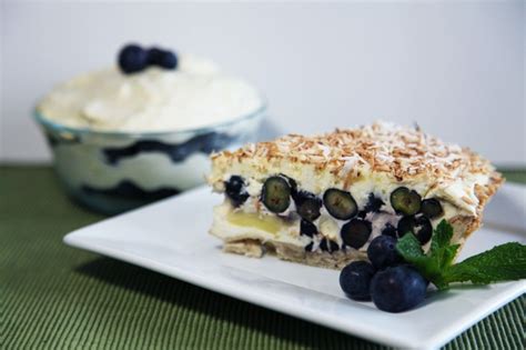 toasted coconut and blueberry bavarian cream pie get the recipe for a limited time at