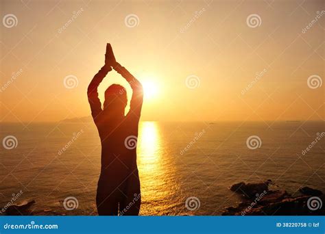 Healthy Yoga Woman Meditation At Sunrise Seaside Stock Photo Image Of