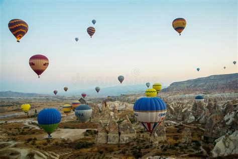 Goreme Turkey Colorful Hot Air Balloons Fly Over Cappadocia Goreme