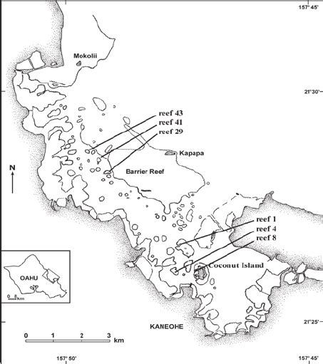 Map Of Kaneohe Bay Showing The Location Of The Six Surveyed Reefs