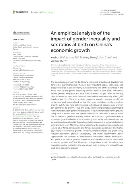 Pdf An Empirical Analysis Of The Impact Of Gender Inequality And Sex Ratios At Birth On China
