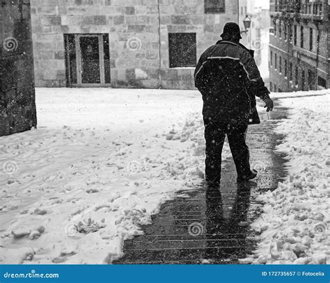 Man Walking On Snowy Stock Image Image Of People Road 172735657