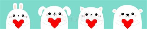 Cat Kitten Rabbit Hare Dog Puppy Bear Face Head Set Cute Cartoon
