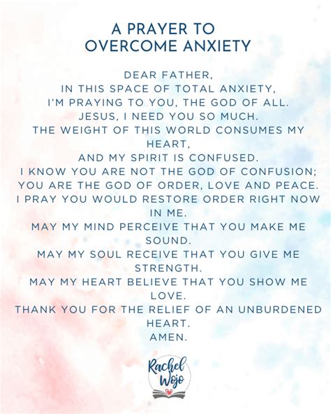 A Prayer To Overcome Anxiety Rachel Wojo