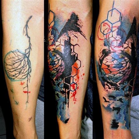 An owl with colored clothes watercolor tattoos. 100 Watercolor Tattoo Designs For Men - Cool Ink Ideas