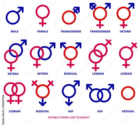 Set Of Sexual Orientation Gender Or Male Female Symbols Editable