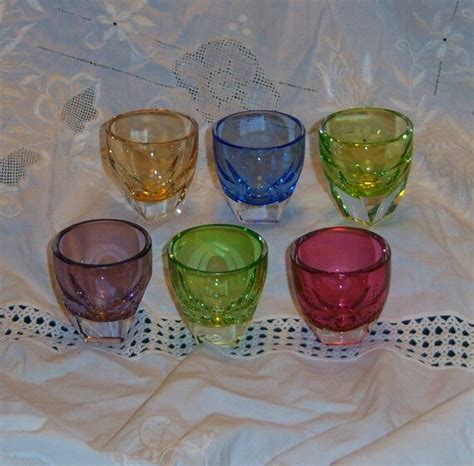 6 Vintage Shot Glasses Multi Colored