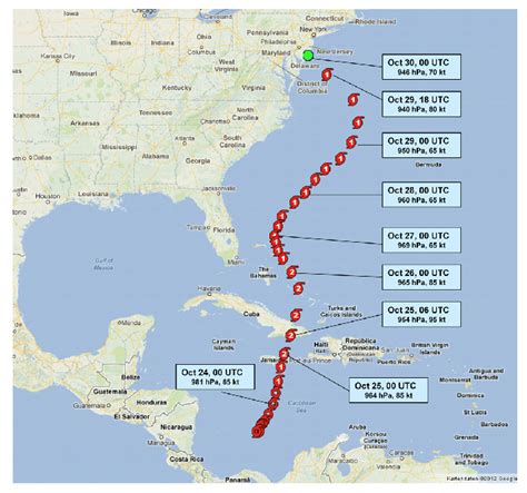 Track Of Hurricane Sandy From 24 To 30 October 2012 Indicated Are