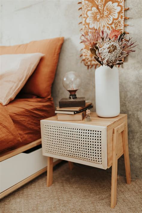 Diy Boho Wicker Rattan Cane Nightstand In 2020 Rattan Bedroom