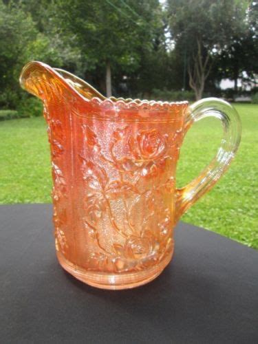 Vintage Orange Marigold Carnival Glass Pitcher Imperial Lustre Luster Rose Venetian Art Vintage