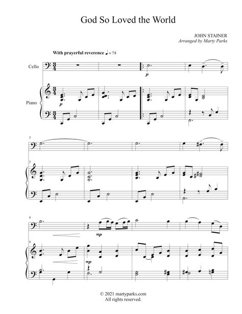God So Loved The Word Cello Piano Arr Marty Parks Sheet Music John Stainer Cello And Piano