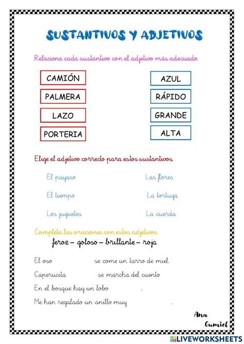 Ficha Online De Sustantivos Y Adjetivos Para Primero De Primaria Bingo Spanish Gabriel Google