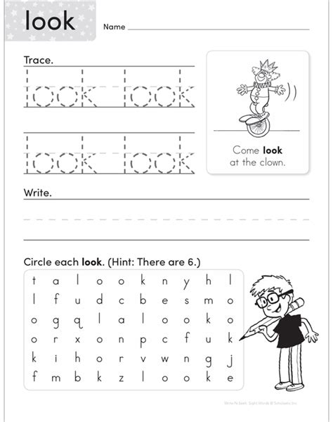 Look Sight Word Write N Seek Practice Page Printable Word Searches