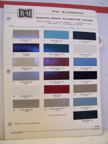 Sell 1966 Oldsmobile Toronado Cutlass Vista Cruiser Paint Chips Color