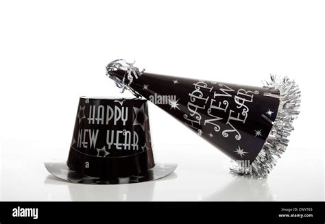 New Years Eve Black And Silver Party Hats On A White Background Stock