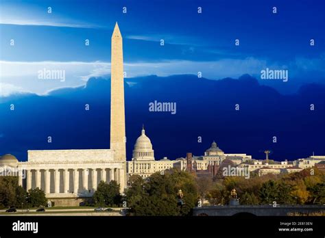 Washington Dc Skyline Including Lincoln Memorial Washington Monument