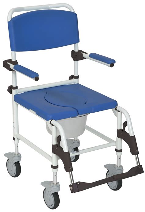Aluminum Rehab Shower Commode Chair With Four Rear Locking Casters