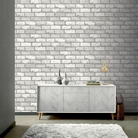 Arthouse Industrial Brick Wall Whitesilver Metallic Wallpaper 692201