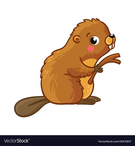 Cute young beaver is sitting and holding stick Vector Image | Cute paintings, Beaver drawing, Beaver