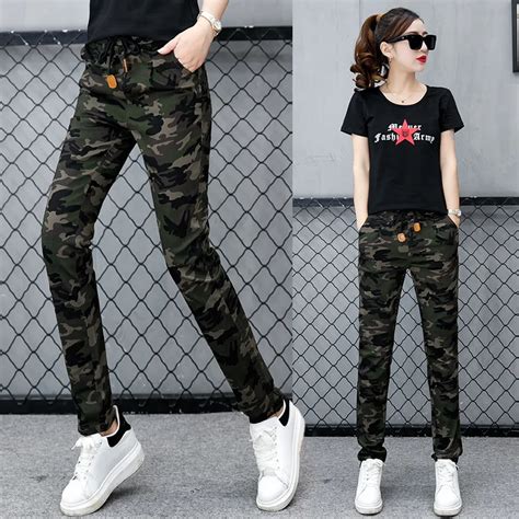 Free Shipping Camouflage Pants Female Casual Trousers Mid Waist Pants