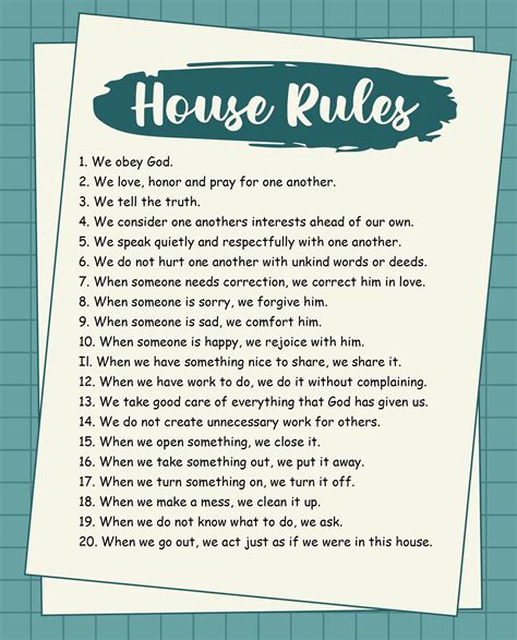 Printable House Rules And Consequences Chart Francesco Printable