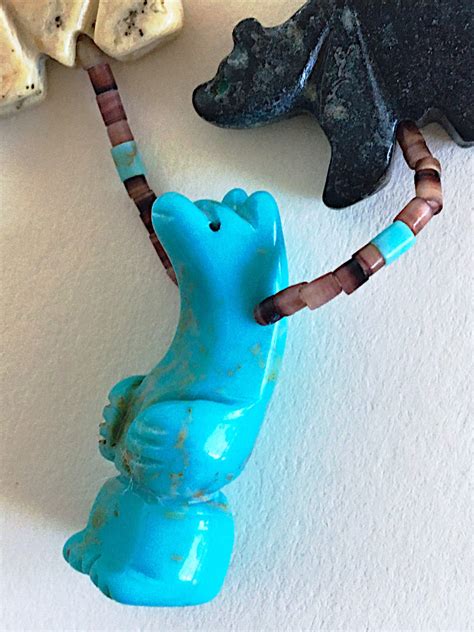 Vintage Zuni Fetish Necklace Turquoise Bear Pendant Carved Etsy