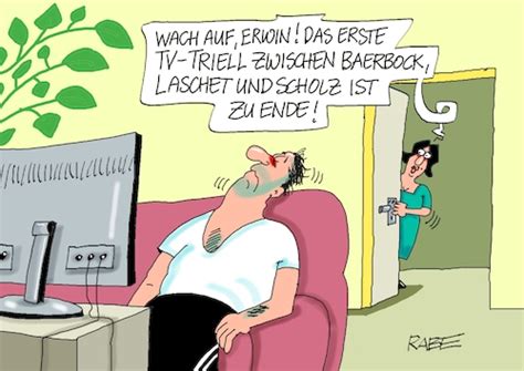 Rtl und ntv übertragen heute den dreikampf von laschet, scholz und baerbock. Guten Morgen By RABE | Politics Cartoon | TOONPOOL