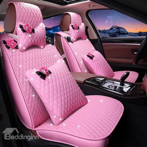 Girly Lovely Pink Color Waterproof Durable Leather Universal Car Seat