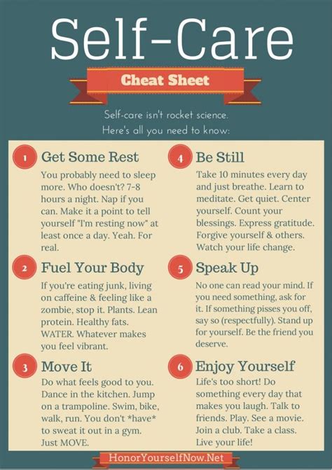 Self Care Cheat Sheet Mind Body And Sole