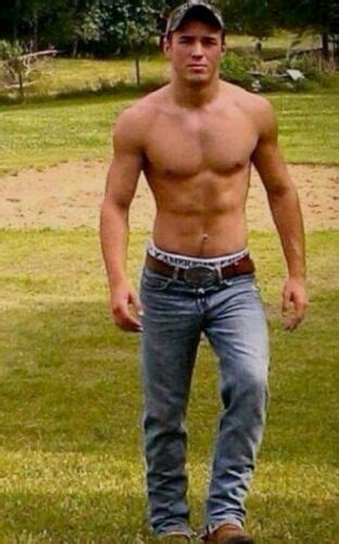 Shirtless Male Beefcake Muscular Physique Country Farm Hunk Jean Photo