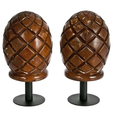 Carved Pineapple Shaped Wood Finials | Chairish