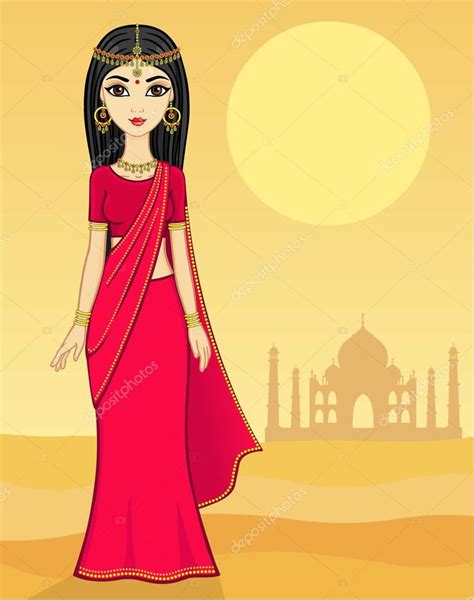 Animation Indian Girl In A Traditional Clothes On A Desert Background