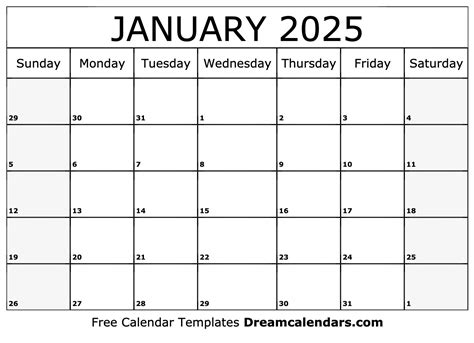 Blank January 2025 Calendar Printable Free
