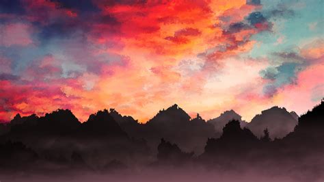 2048x1152 Sky Painting Mountains Landscape 4k 2048x1152 Resolution Hd