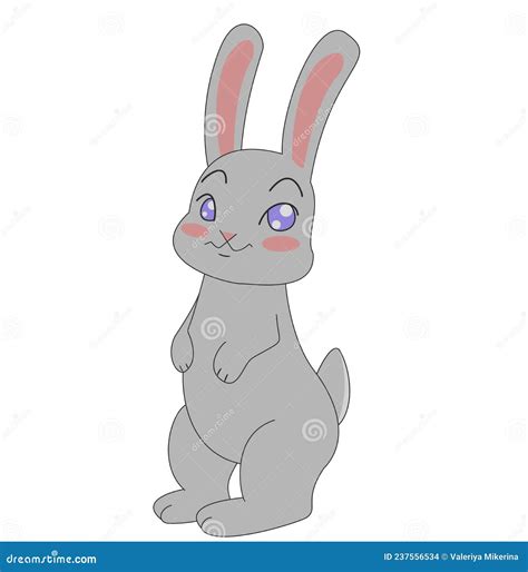 Cute Little Gray Smiling Bunny With Blue Eyes Stock Illustration