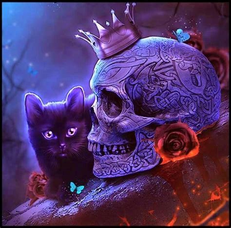 Skull And Cat Purple Forest Skull Art Cat Art