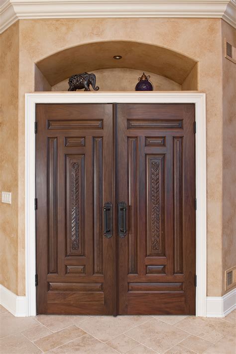 Interior Door Custom Double Solid Wood With Walnut Finish Classic