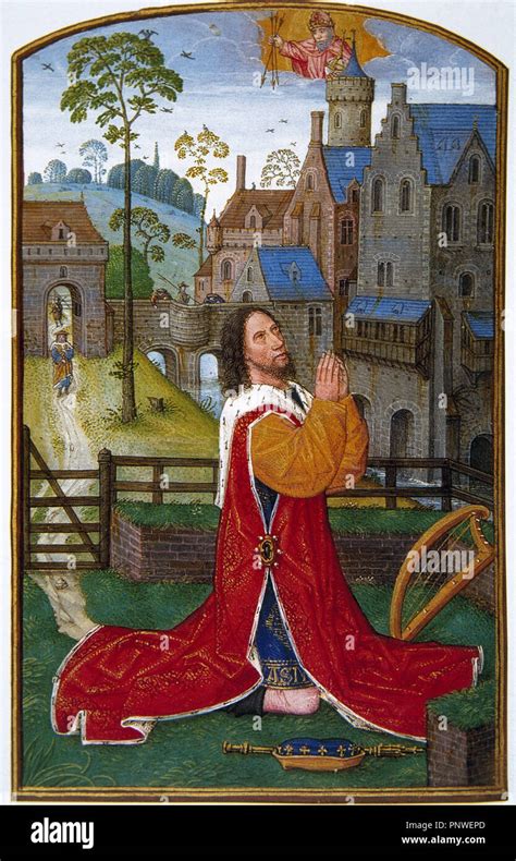 King David Praying Miniature 16th Century From Les Heures De La Tour