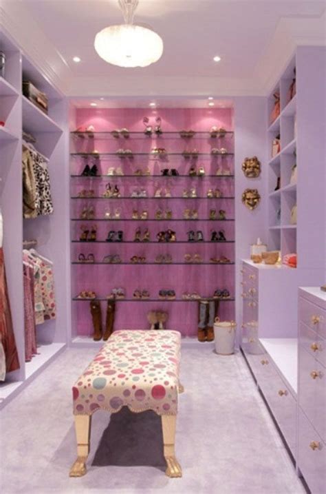 An Image Of A Closet With Shoes On The Shelves And A Bench In Front Of It