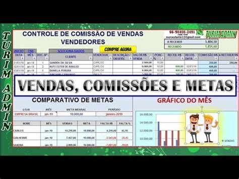 PLANILHA CONTROLE DE COMISSÃO DE VENDAS FUNCIONÁRIOS METAS COM