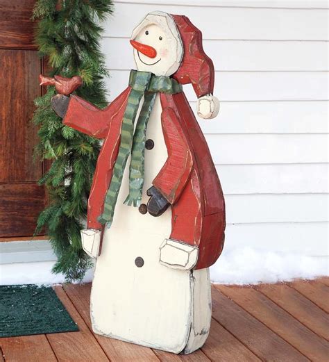 Hand Crafted Large Wooden Indooroutdoor Snowman Snowman Christmas