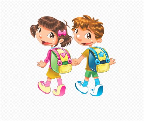 Cartoon Girl And Boy With School Backpack Png Citypng