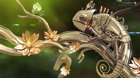 Desktopography Chameleons Steampunk Digital Art Wallpapers Hd