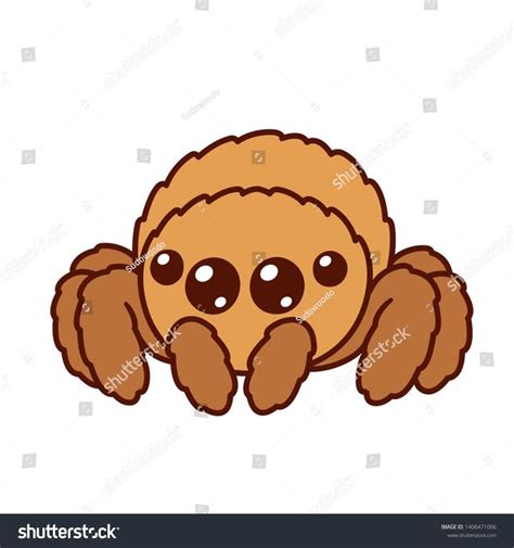 Cute Cartoon Fluffy Spider With Big Shiny Eyes Kawaii Spider Character
