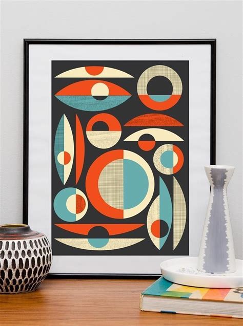 mid century modern print abstract art poster modern modernist retro inspired composition a3